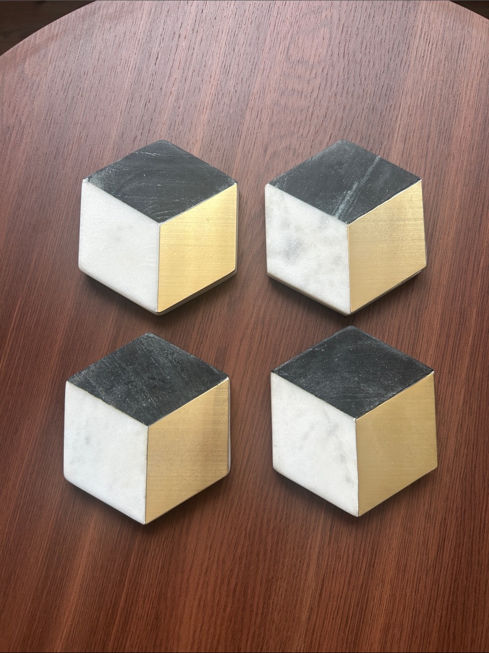 West Elm Hex Marble Coaster Set in Marble and Brass - Picture 2 of 5